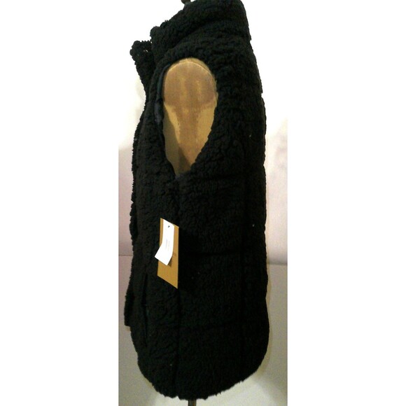 NWT M Womens Weatherproof Faux Sherpa Fleece Fur Vest Black SOFT Snap Zipper Clo - Picture 5 of 7